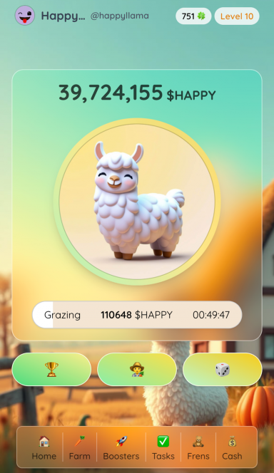 Picture Happy Llama  – Earn $HAPPY tokens by grazing your virtu… 3 | TON app