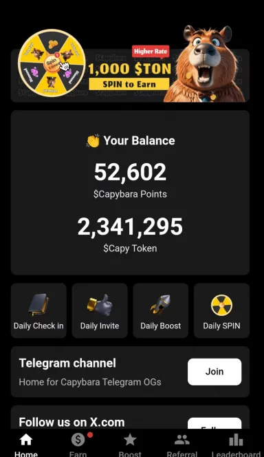 Picture CapybaraCoins –  Play, Earn, Boost. The Friendliest Tel… 3 | TON app