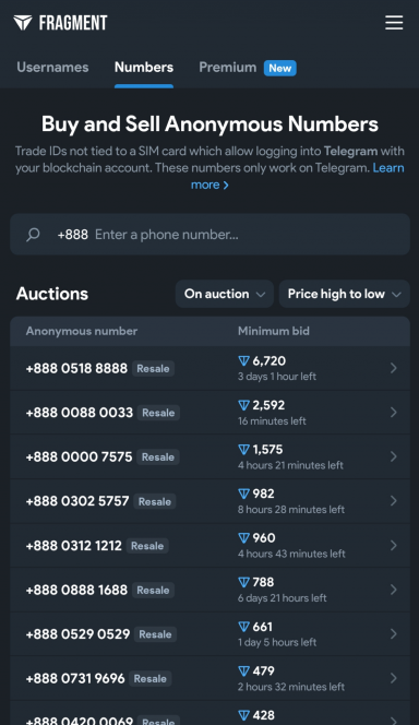 Picture Telegram Numbers 5 | TON app